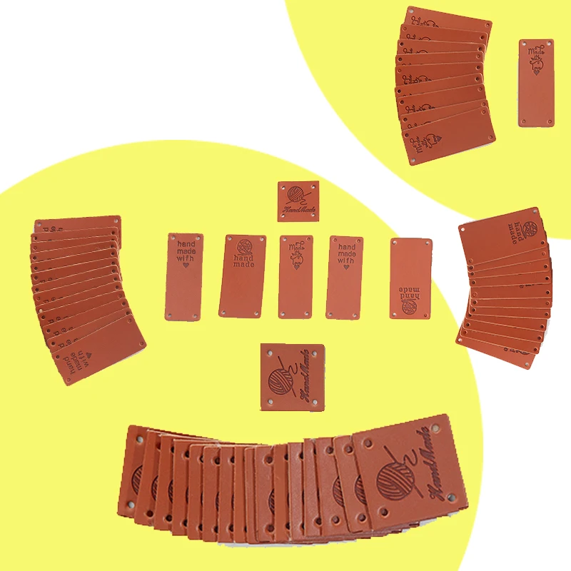 

100pcs PU Rectangular Embossed DIY Clothing Label Scarf Hat Decoration Artificial Leather Tags for Handmade Items "Hand Made"