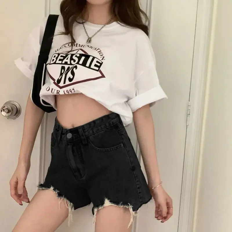 

Vetement Femme 2021 Fashion Women Ripped Denim Shorts Spring Summer Casual High Waist Korean Short Jeans Loose Streetwear Y699