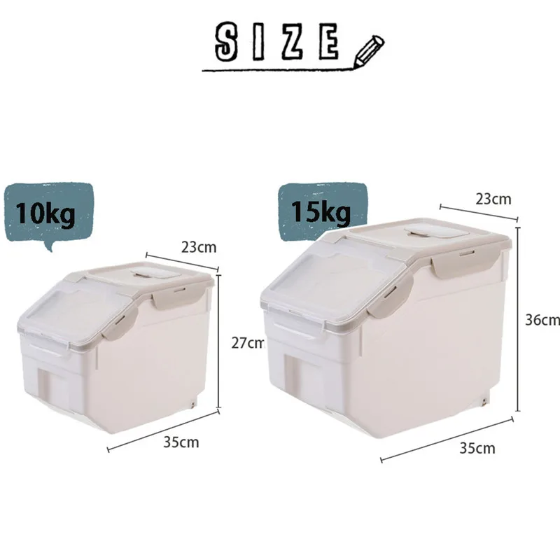 

10/15kg Plastic Sealed Storage Box Cereal Dispenser Multi-function Grain Rice Flour Container Large Size Kitchen Food Organizer