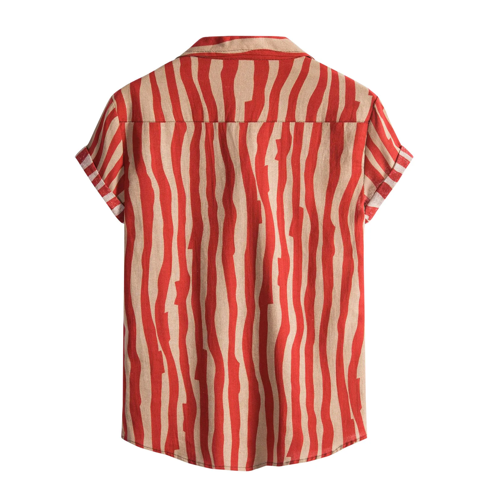 

Vinatge Casual Stripes Men's Shirts Leisure Loose Retro Short Sleeve Button Turn-Down Collar Shirt Blouse Basic Linen Street