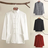 umorden cotton traditional chinese tang suit top clothes men long sleeve kung fu tai chi uniform spring autumn shirt blouse coat