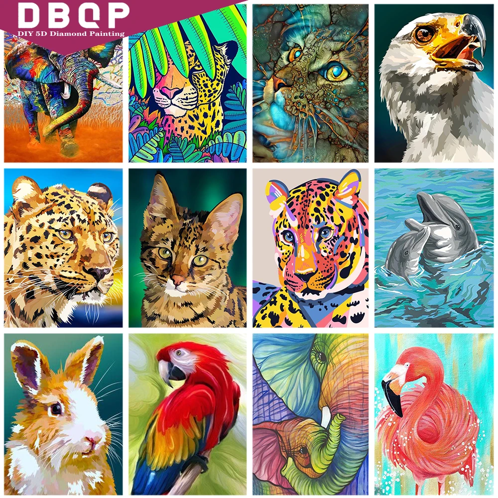 

5D DIY Round Diamond Painting Cross Stitch Kits Giraffe Lion Elephant Fox Cat Eagle Diamond Embroidery Mosaic Pattern Picture