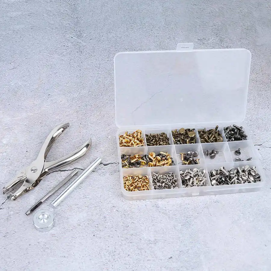 300 комплектов кожаные заклепки двойные шпильки с плоскогубцами для рукоделия