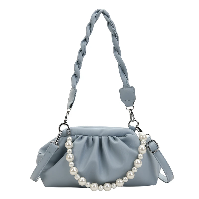 

Pearl Design Sweet Cloud Bags Small PU Leather Crossbody Bags For Women 2021 Solid Color Shoulder Handbags Female Cross Body Bag