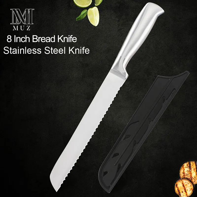 8 inch Bread Knife Набор кухонных ножей из нержавеющей стали, кухонные аксессуары, держатели из нержавеющей стали, нож для очистки овощей, Santoku, нож для нарезки хлеба, шеф-повара - Цвет: 8 inch Bread Knife