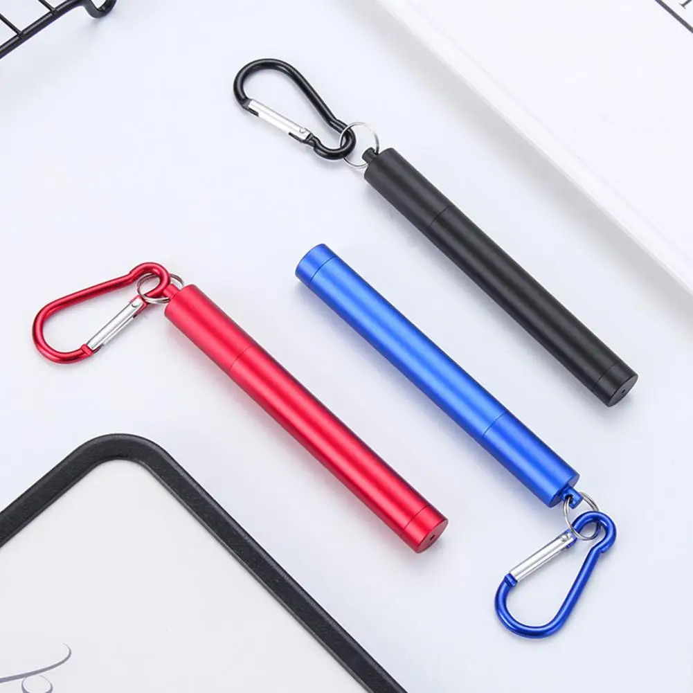 

1 Set Three-section Foldable Telescopic Straw Stainless Steel Heat-resistant School Canteen Collapsible Straw for Kids Camping