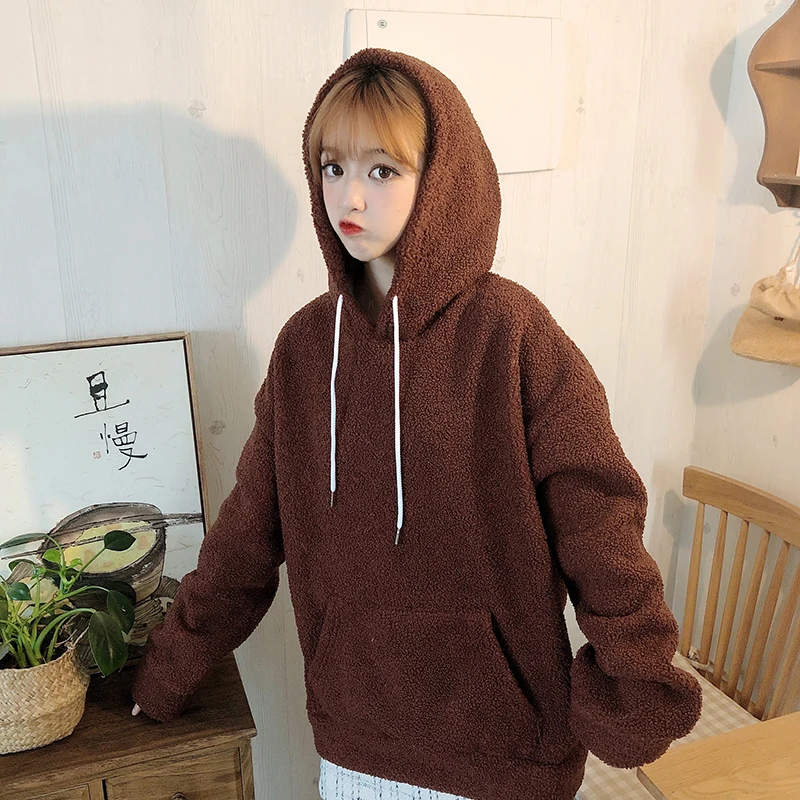 Женская толстовка с капюшоном круглым вырезом и длинным рукавом свободная