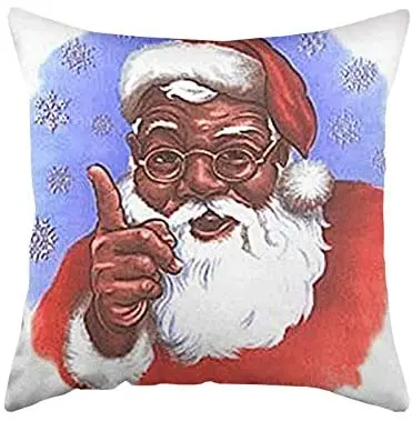 

FJPT Throw Pillow Cover African American Black Santa Christmas Cotton Pillowslip for Sofa Bed Stand Size Pillowcase 16x16 Inch