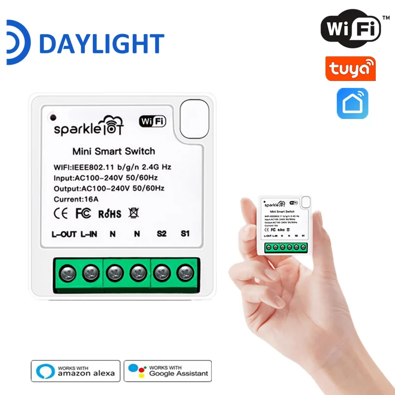 

Tuya MINI Wifi Smart Switch 16A 2-way Control Timer Wireless Switches Via Tuya/Smart Life APP Control With Alexa Google Home