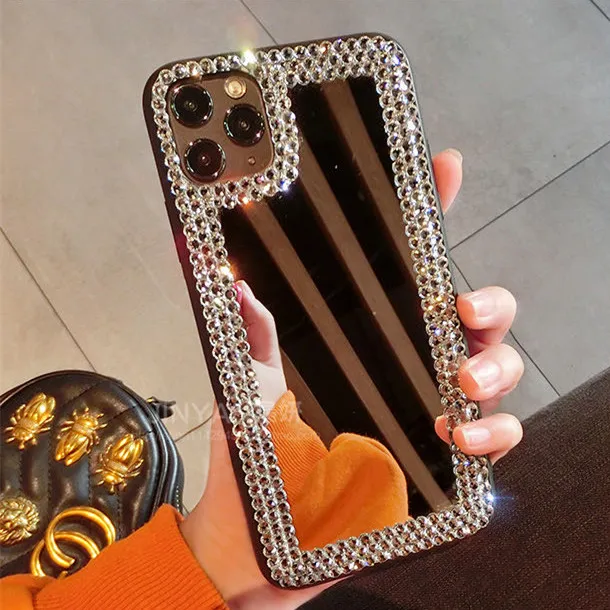 

Luxury Fashion diamond Glitter Bling Mirror phone case for iphone 11 12 Pro Max XR X XS Max 6s 7 8 Plus girl Makeup mirror Cover