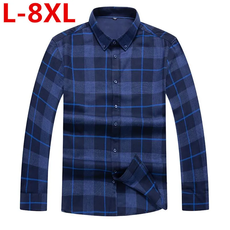 Размера плюс 8XL 7XL Мужская рубашка в клетку на осень и зиму Повседневная с