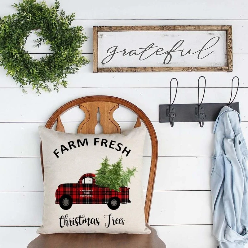 Christmas Decorations Pillow Covers Farmhouse Decor Throw Cases Retro Truck 18 x Inch Cushion Cover Drop Shipping | Дом и сад