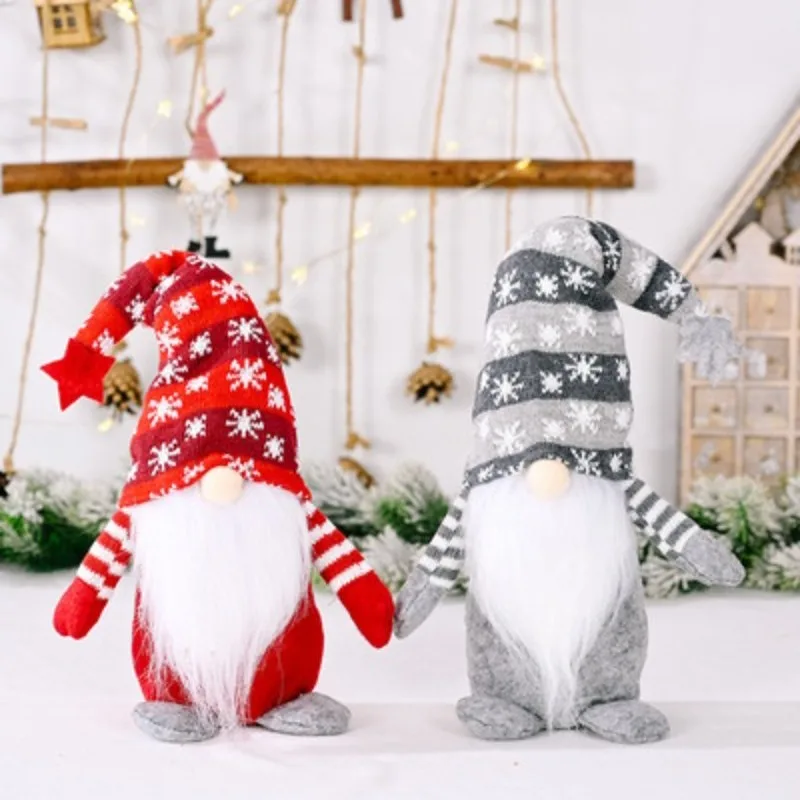 

New Christmas Decoration Five-pointed Star Snowflake Knitted Hat Faceless Doll Rudolph Standing Doll