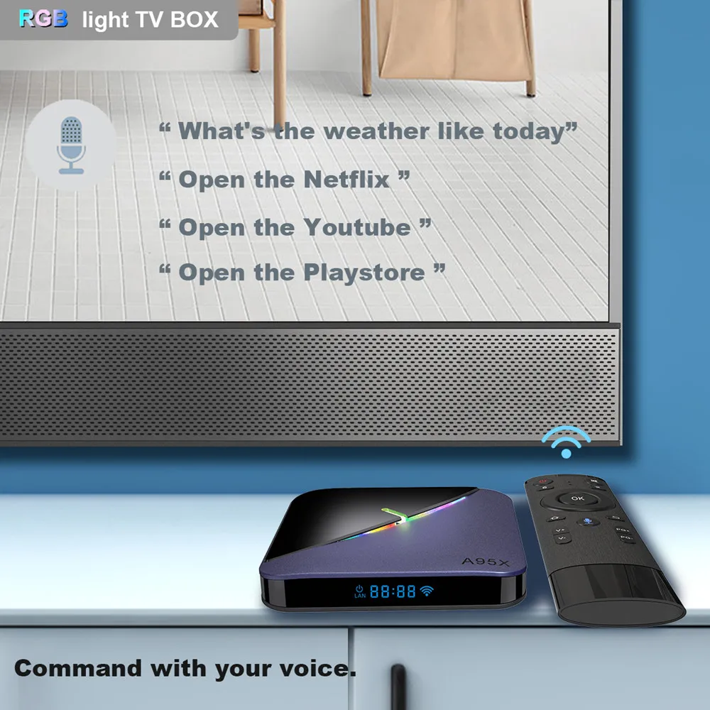 A95X F3 RGB Light TV Box Android 9.0 Amlogic S905X3 Smart TV Box H.265 8K 60fps Netflix Youtube Plex Media Player A95XF3 X3