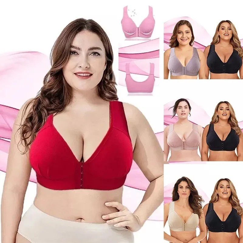 

Plus Size Full Cup Front Comfort Gathers Breathable Thin Underwear Bra Without Steel Ring Push Up Tank Top Women Adjustable