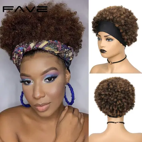 Женский парик-тюрбан FAVE парик с головной повязкой, вьющиеся бразильские неповрежденные человеческие волосы для африканских женщин
