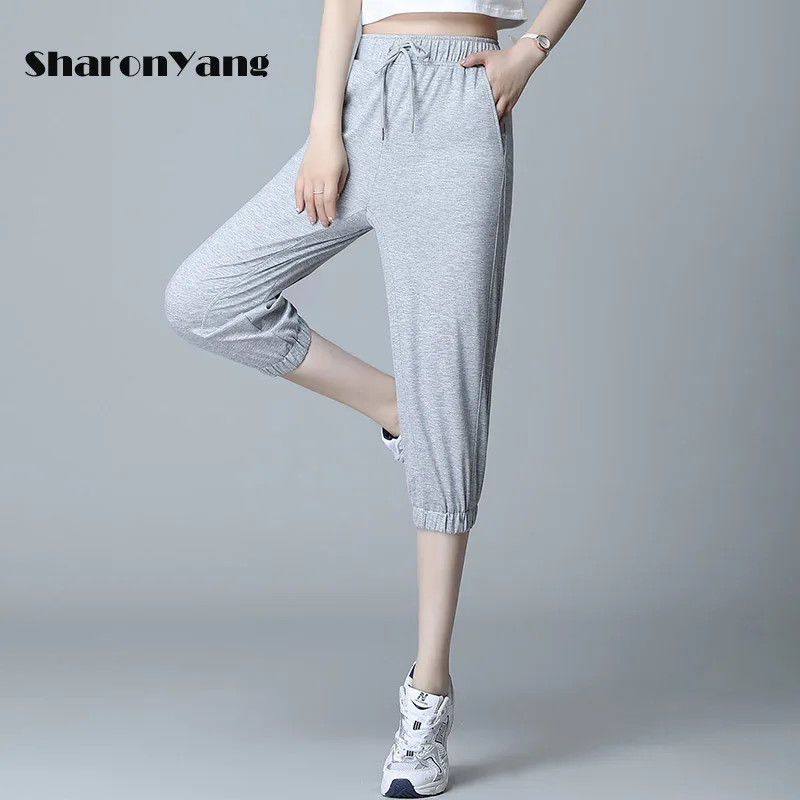 

Summer Women's Capri Pants Casual Loose Harem Pants Knee Length Breeches Women Pants Ice Silk Female Sweatpants plus size