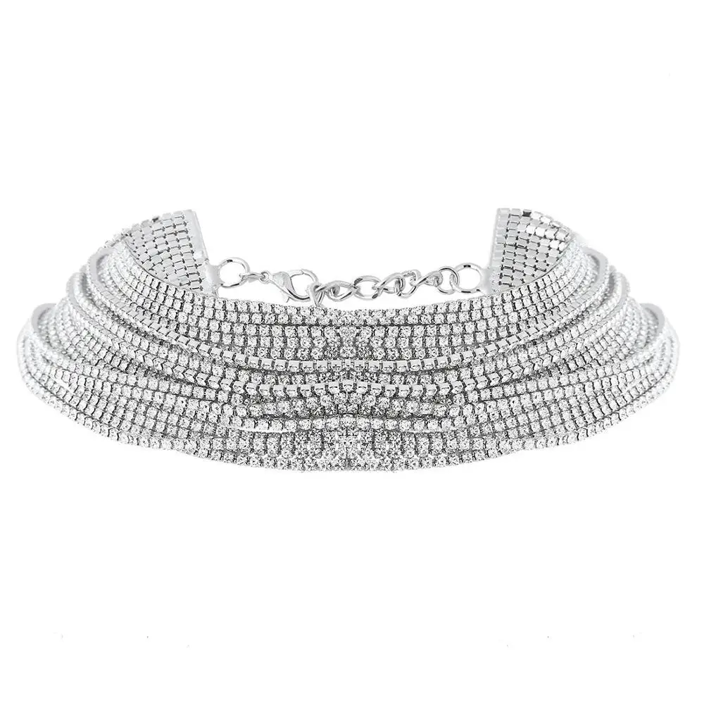 Silver Новинка, стразы, колье, кристалл, макси, массивное ожерелье, многослойное, свадебное, модное колье-ошейник, ювелирные изделия, аксессуары для женщин - Окраска металла: Silver