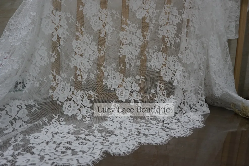 Lucy Lace Boutique 150x300 см/шт. Хорошее качество свадебное платье кружевная ткань с белыми и черными цветами ресницы кружева шантильи