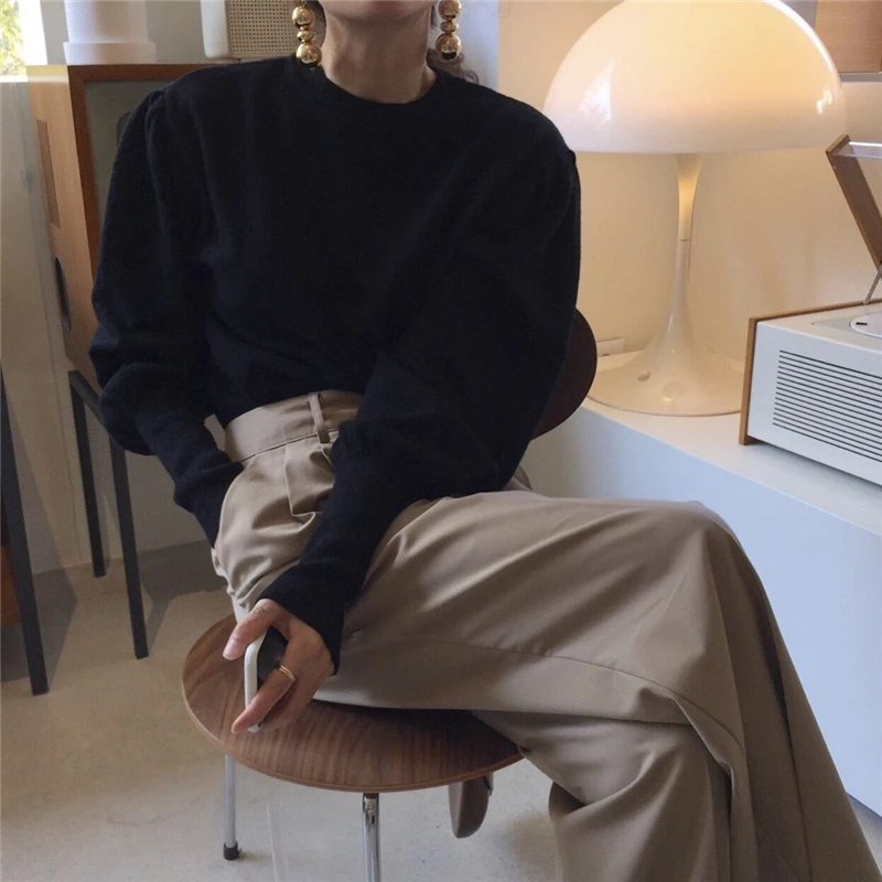 

Для женщин весна свитер модный топ с о-образной шеей, с длинным рукавом офисные женские туфли трикотажные свитера Детская повседневная одеж...