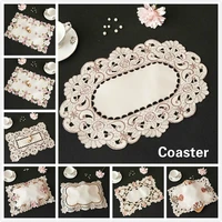 new oval pastoral cotton embroidered hollow placemat cover cloth napkin coaster balcony coffee table mat cup christmas wedding