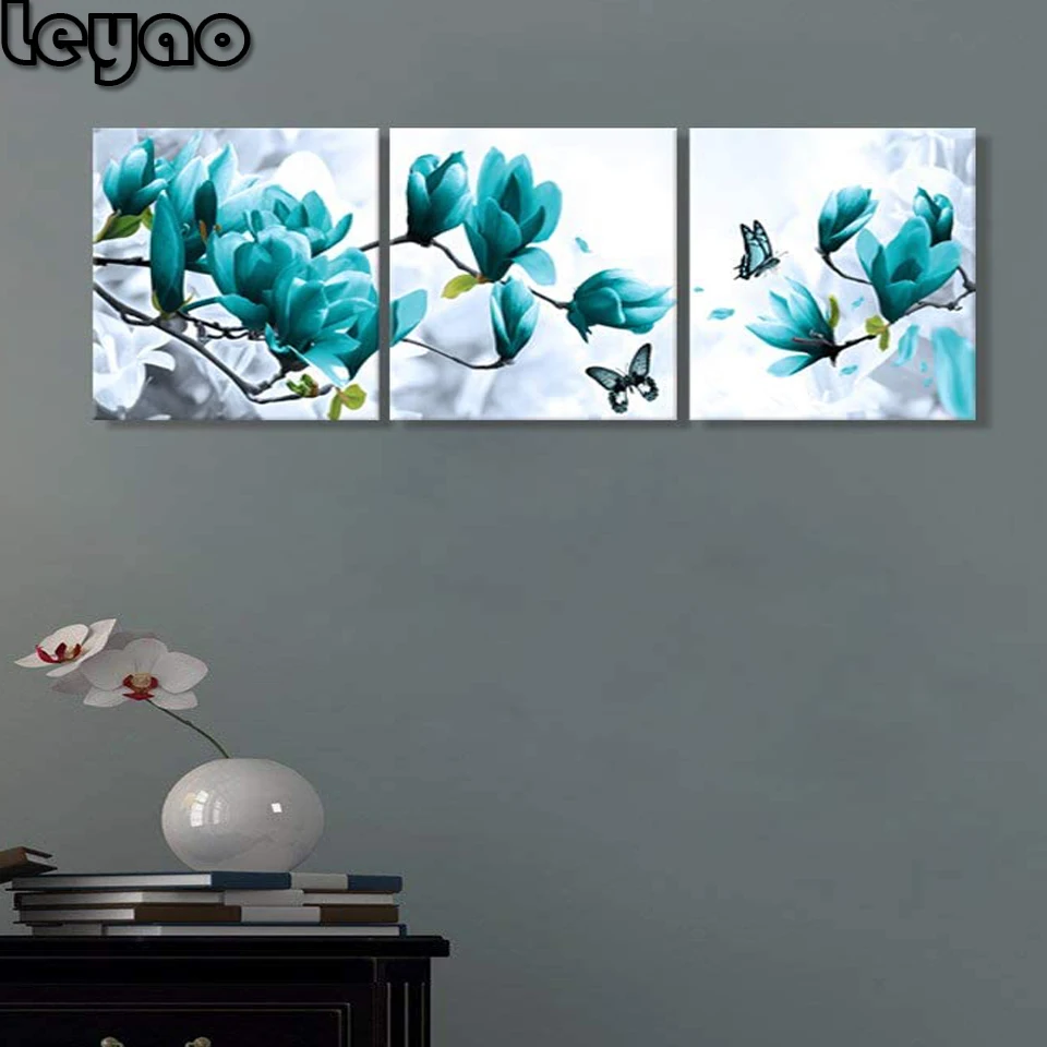 

3 piece Diamond Painting Full Round Flower Diamond Embroidery Triptych Magnolia Diamond Mosaic Picture Of Rhinestone Home Decor