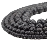 black volcanic lava loose beads natural gemstone smooth round stone bead for jewelry making