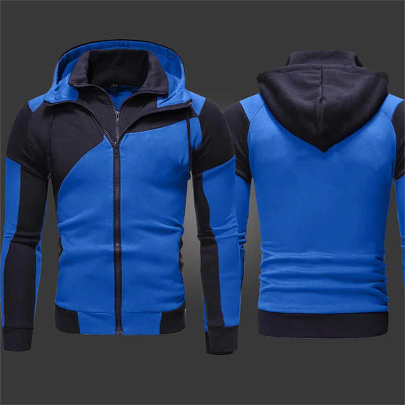 

Men's outdoor motorcycle front and rear printing standard men's double zipper stitching jacket hooded men's casual sports jacket