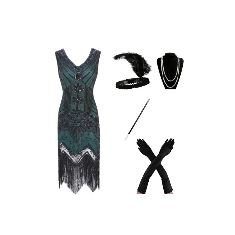 Вечернее платье с бахромой и блестками в стиле Великий Гэтсби 1920 |