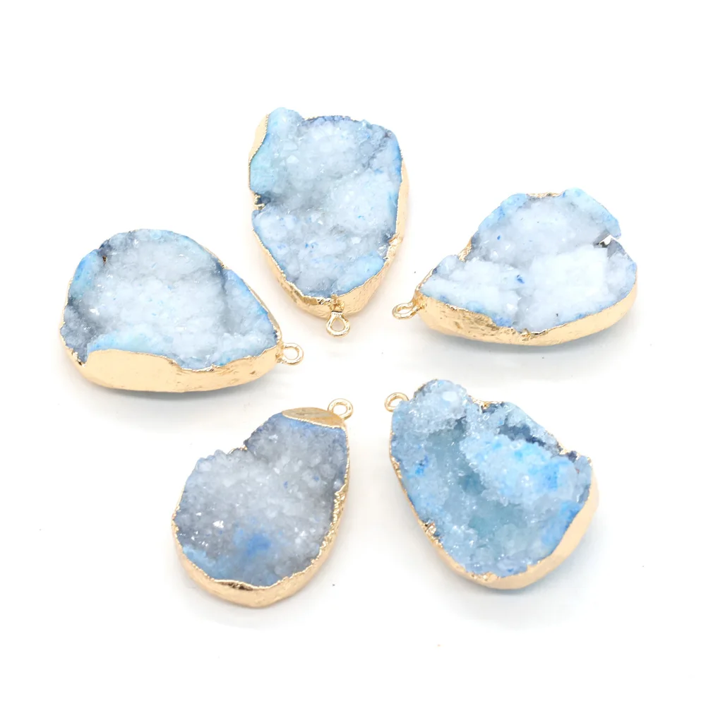 

Natural Druzy Agates Pendants Water Drop Shape Golden Plated Charms Jewelry Necklace Bracelet Accessories Making 25x38-30x42mm