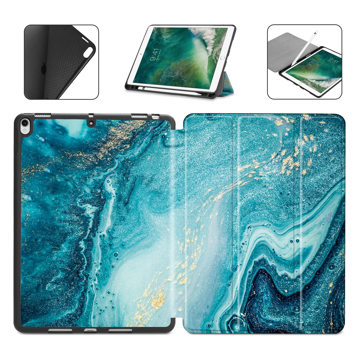Чехол с рисунком для iPad Mini 4 5 с функцией держателя карандаша+ Функция автоматического сна/пробуждения для iPad Mini 5 с мягкой задней крышкой