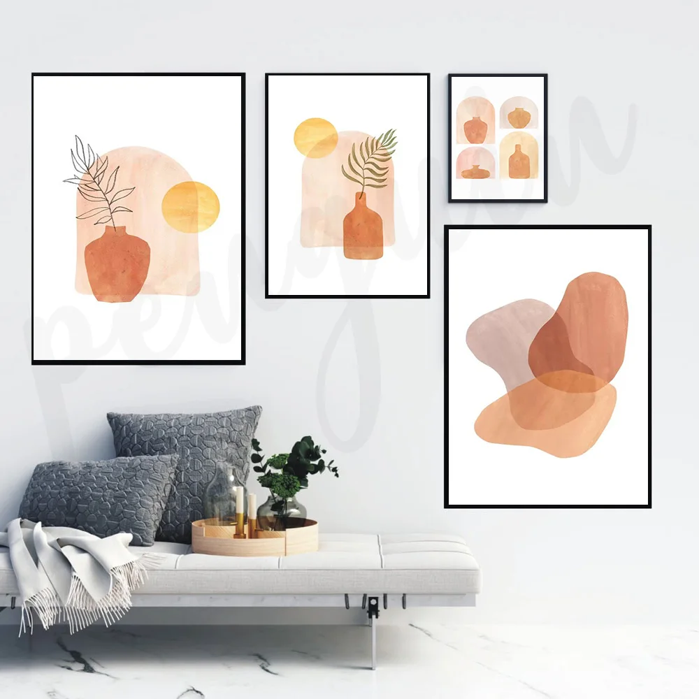 

Abstract Geometric Plants Line Art Canvas Painting Mid Century Modern Wall Pictures Boho Style Posters and Prints Home Decor