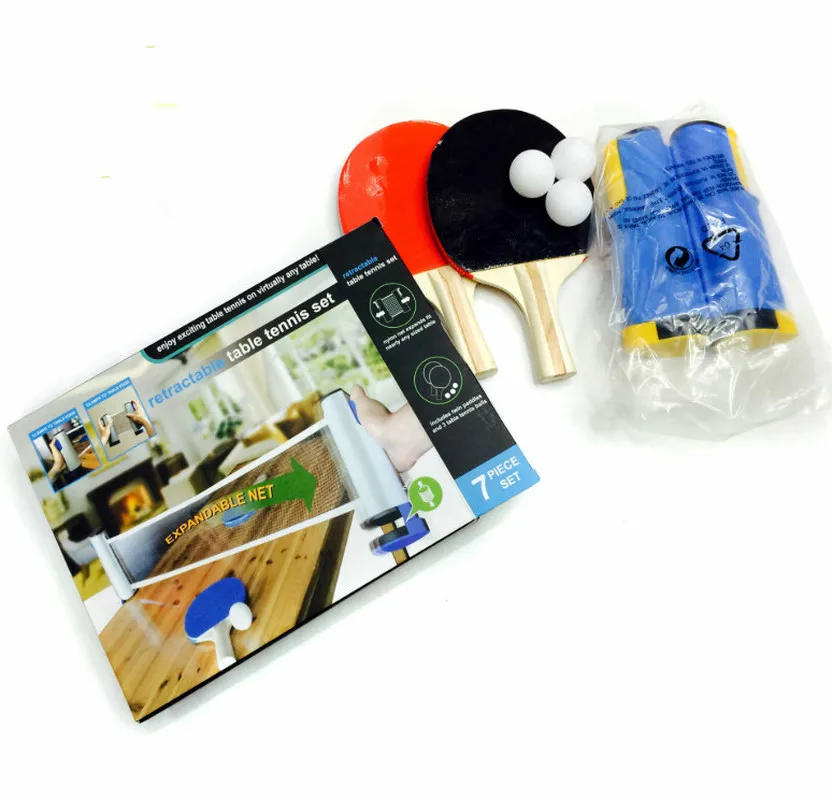 

Семейный набор для настольного тенниса, выдвижная сетка + 3 мяча для настольного тенниса + 2 ракетки, аксессуары для настольного тенниса