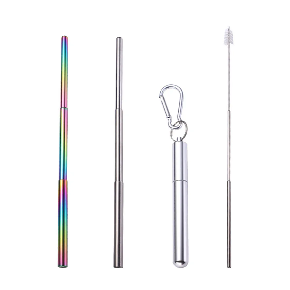 

1 set Foldable Straws Reusable Folding Drinking Straws Stainless Steel Metal Telescopic with Aluminum Case & Cleaning Brush
