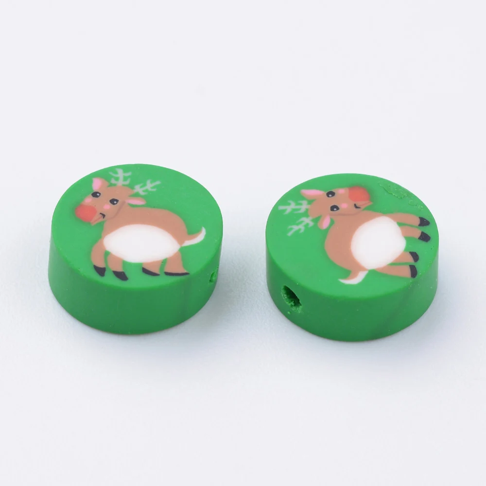 

50pcs 10mm Handmade Polymer Clay Beads with Father Christmas Round Flat Beads for Bracelet DIY Jewelry Making Accessories Green
