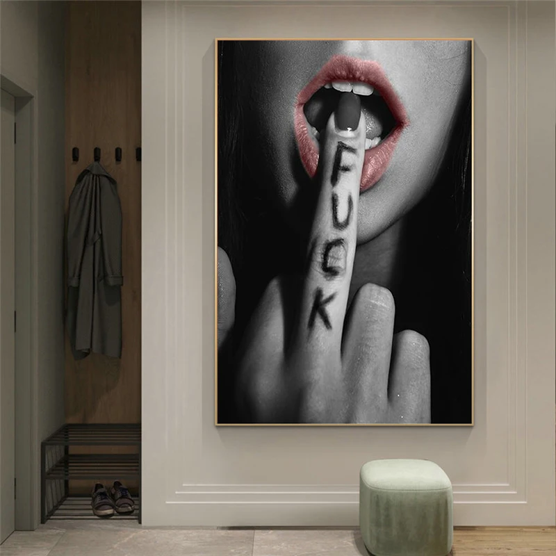 Картина с изображением сексуальных губ и пальцев|Рисование каллиграфия| |