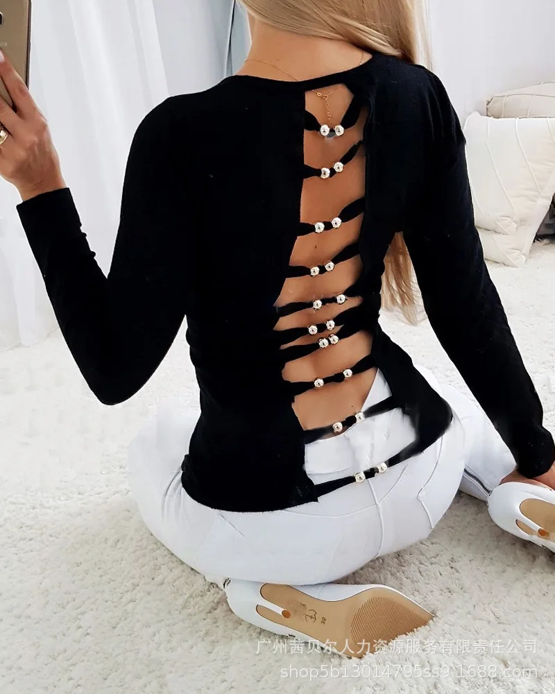 

2021 Women's Back Hollow Top Ladies Slim T-shirt