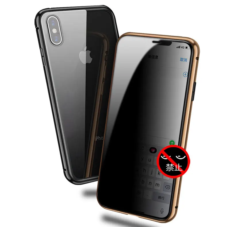 New Design Phone Case Anti-Peep Magnetic Double Sided Privacy Screen Protector Clear Back Metal Bumper for iPhone XR xsmax |