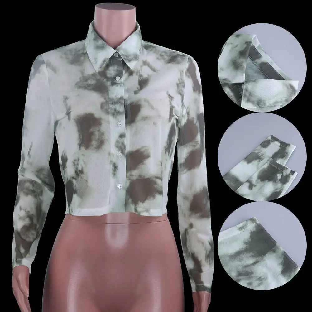 

Sexy fashion shirt with printed see-through top M5S9