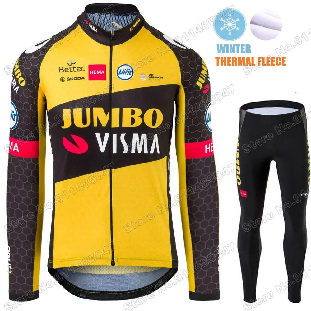 

Suit Jumbo Visma 2021 Team Pro Cycling Jersey Set Winter Fleece Clothing Long Sleeve MTB Bike Road Pants Bib Ropa Fietskleding