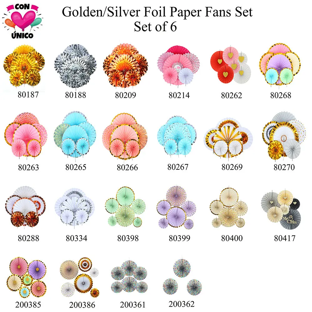 Набор из 6 вееров розовой золотой фольги для украшения свадьбы дня рождения