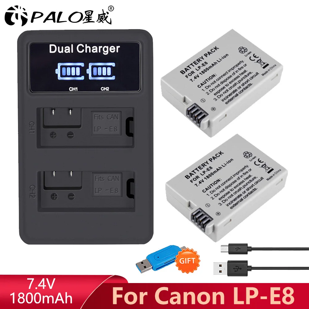 PALO LP E8 LPE8 1800 мАч камера Батарея + светодиодный двойной Зарядное устройство для