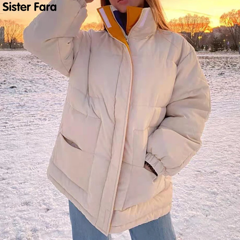 

Sister Fara Winter -20℃ Oversize Jacket Female Coat Thick Fashion Overcoat Warm Patchwork Windbreaker Women Padded Outwear Parka