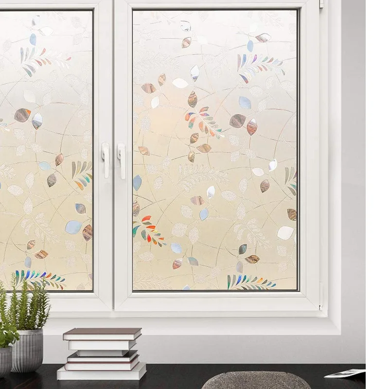Оконная пленка с рисунком листьев статическая липкая термоконтроль
