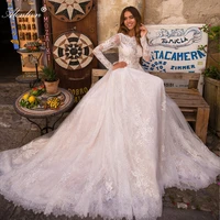 alonlivn elegant appliques lace bride dresses floor length full sleeves backless wedding gowns