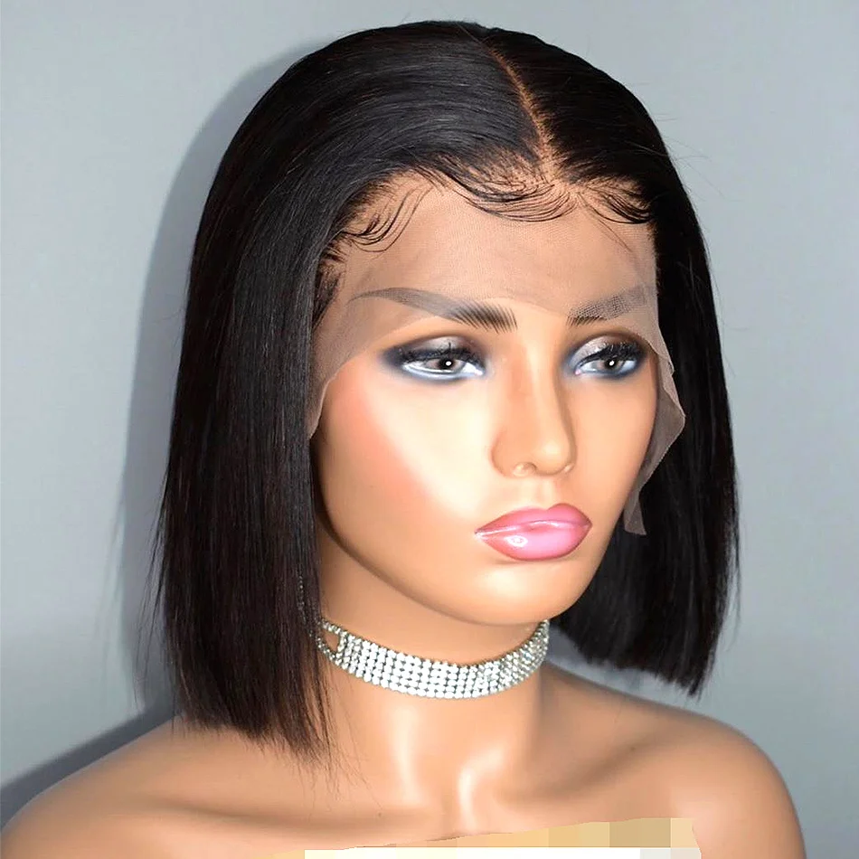 Luvin OneCut волосы короткие боб кружевные передние человеческие волосы парики бразильский прямой натуральный парик кружевные передние al парик предварительно выщипанные Детские волосы