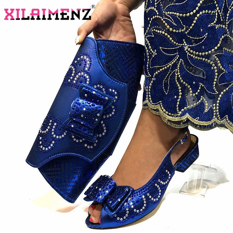 

Nigerian Fashion Ladies Shoes And Bag Set Italian Style High Heels Sandals And Purse For Evening Party with Crystal