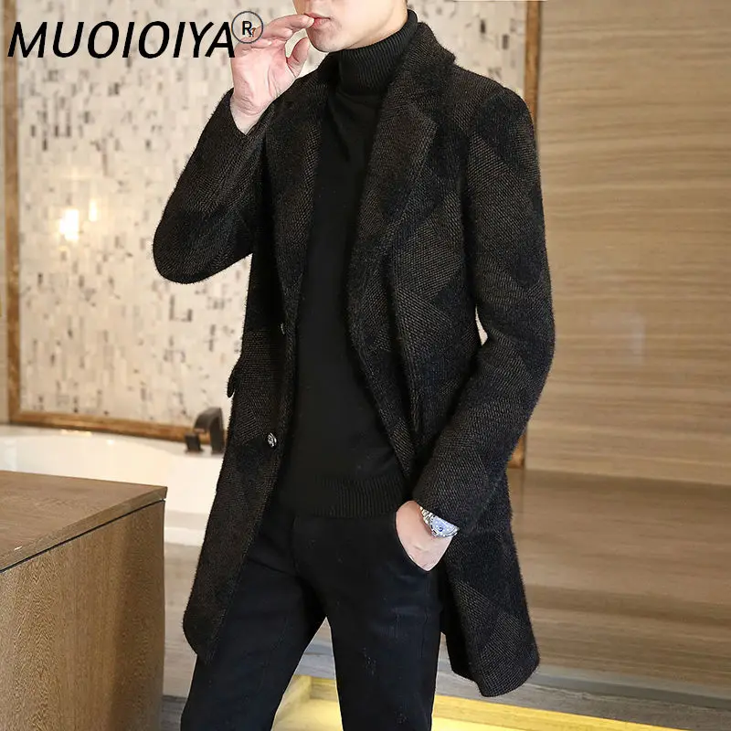 

2021 Men Autumn Long Printed Woolen Windbreaker Coats Men Wool Coats Plus Size Men's Slim Fashion Windbreaker Jackets O253