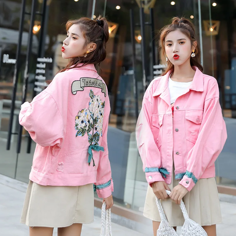 Женская джинсовая куртка с вышивкой весна осень 2020 новый корейский стиль