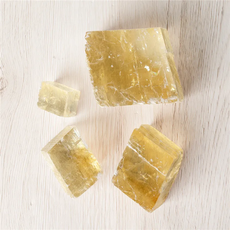Натуральный желтый оптический кальцит необработанный материал кварцевый